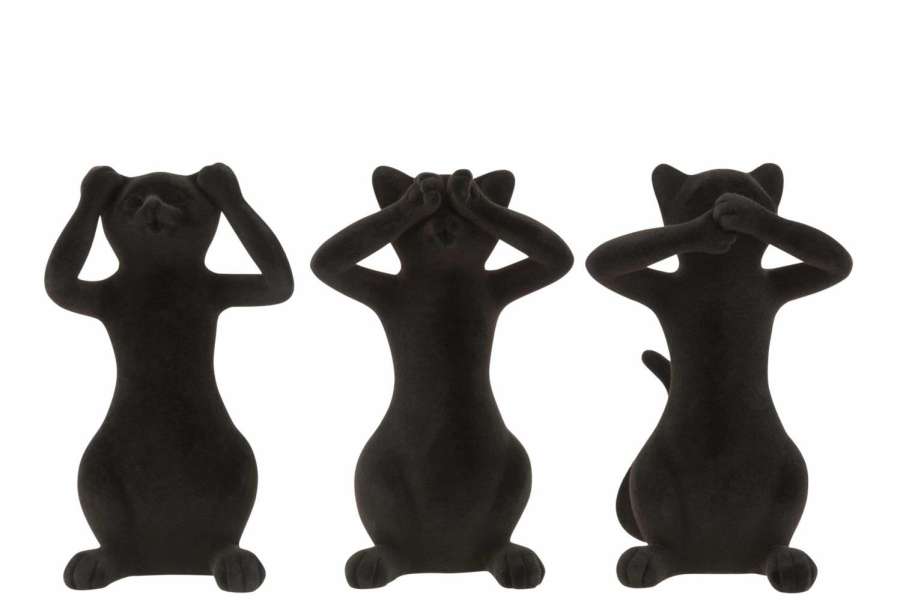 CAT SEE/HEAR/SPEAK NO EVIL POLY BLACK LARGE ASSORTMENT OF 3