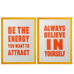 QUOTE BOARD ENERGY/BELIEVE CANVAS WHITE/NEON ORANGE ASSORTMENT OF 2