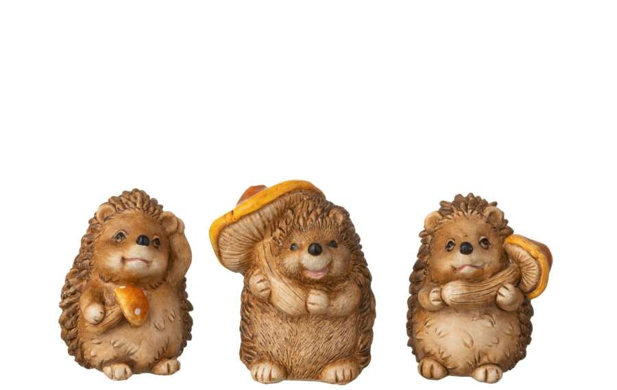 HEDGEHOG MUSHROOM POLYRESIN BROWN ASSORTMENT OF 3