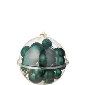 BOX OF 24 CHRISTMAS BAUBLE PLASTIC DARK GREEN