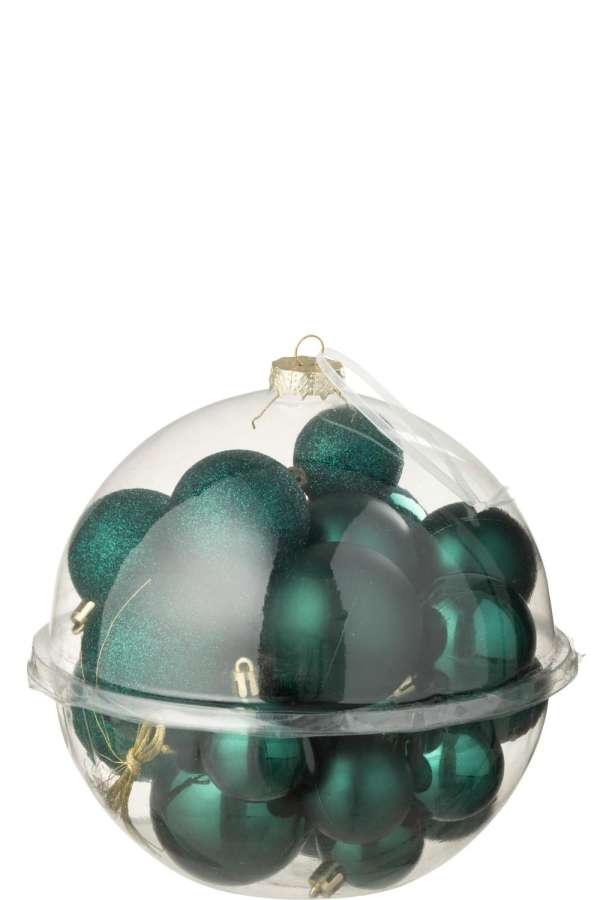 BOX OF 24 CHRISTMAS BAUBLE PLASTIC DARK GREEN