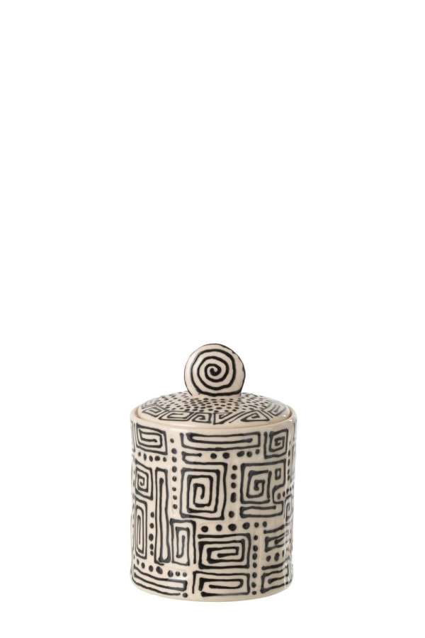 JAR DECORATIVE PATTERN CERAMIC OFF-WHITE/BLACK