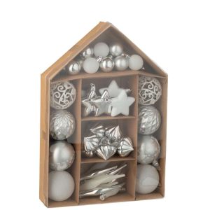 BOX OF 50 CHRISTMAS BAUBLE PLASTIC SILVER COLORED/WHITE