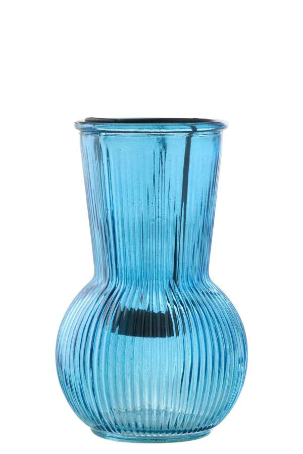 TEALIGHT HOLDER GLASS BLUE/BLACK LARGE