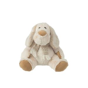 DOG+SCARF SITTING PLUSH POLYESTER BEIGE/BROWN LARGE
