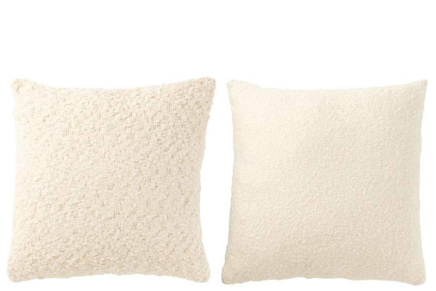 CUSHION SQUARE LOOSE/TIGHT WEAVING COTTON CREAM ASSORTMENT OF 2