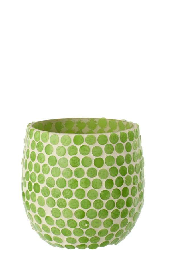 CANDLE HOLDER MOSAIC GLASS GREEN MEDIUM