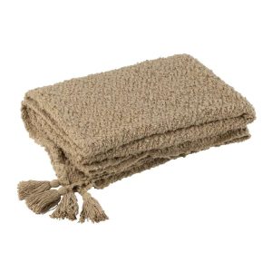 PLAID TASSELS COTTON DARK BEIGE