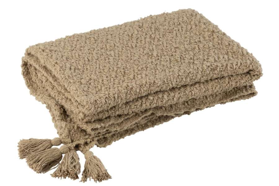 PLAID TASSELS COTTON DARK BEIGE