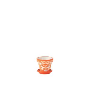 FLOWERPOT+PLATE GRANADA HANDMADE/HANDPAINTED CERAMIC ORANGE/WHITE EXTRA SMALL