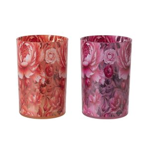 HURRICANE FLOWERS GLASS ORANGE/PINK LARGE ASSORTMENT OF 2