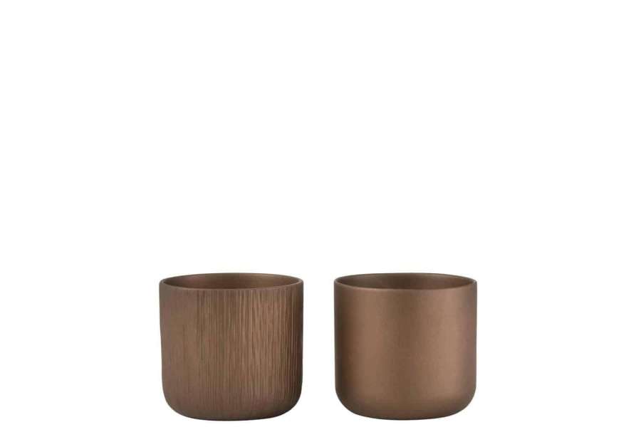 FLOWERPOT GEN CERAMIC GOLD/COPPER SMALL ASSORTMENT OF 2