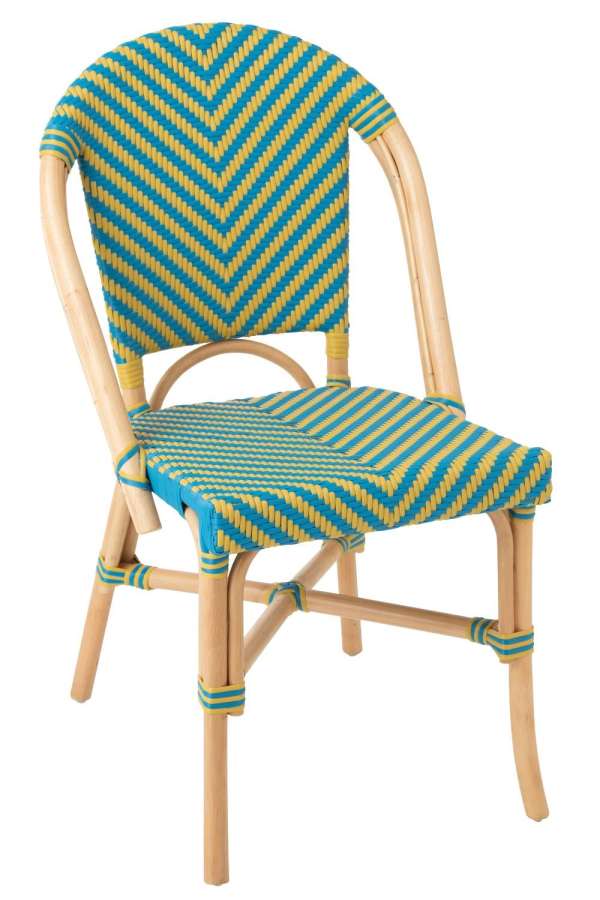 DINING CHAIR GEO RATTAN YELLOW/AZURE BLUE