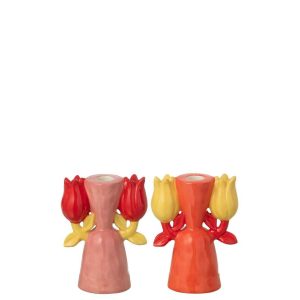 CANDLE HOLDER TULIP DOLOMITE MULTICOLORED ASSORTMENT OF 2