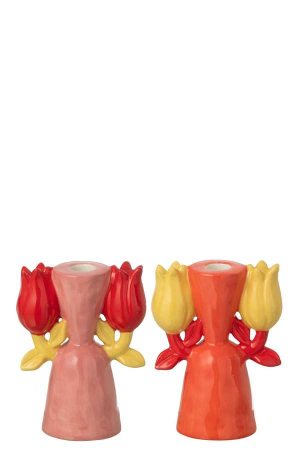 CANDLE HOLDER TULIP DOLOMITE MULTICOLORED ASSORTMENT OF 2