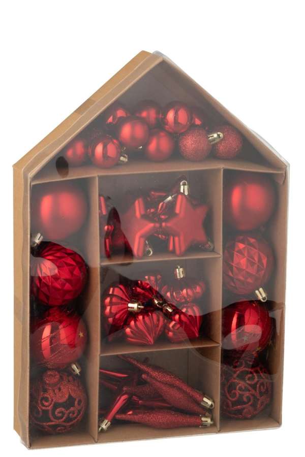 BOX OF 50 CHRISTMAS BAUBLE PLASTIC CHRISTMAS RED