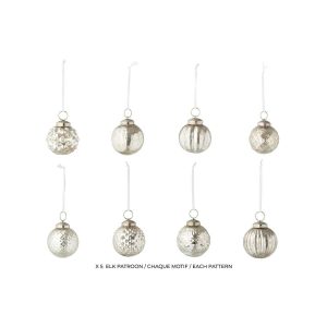 BOX OF 40 CHRISTMAS BAUBLE 8 PATTERNS GLASS SILVER COLORED