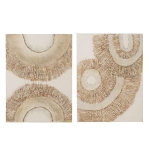 WALL DECORATION IBIZA CANVAS/PAINT CREAM/WHITE ASSORTMENT OF 2