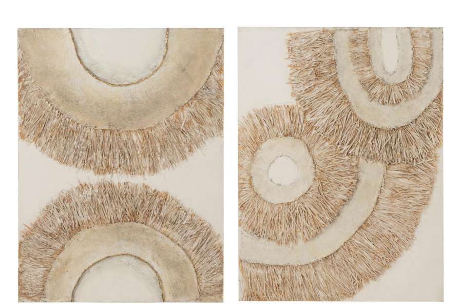 WALL DECORATION IBIZA CANVAS/PAINT CREAM/WHITE ASSORTMENT OF 2