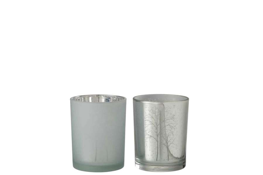 HURRICANE TREE GLASS WHITE/SILVER MEDIUM ASSORTMENT OF 2