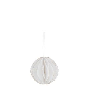 HANGER BALL COTTON MACHE WHITE WITH GOLD