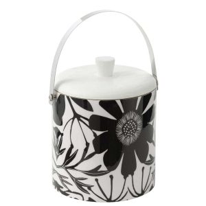 ICE BUCKET FLORAL PATTERN MANGO WOOD BLACK/WHITE