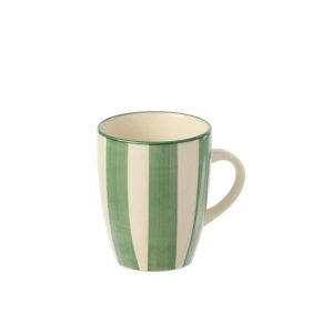 MUG STRIPED STONEWARE GREEN/WHITE