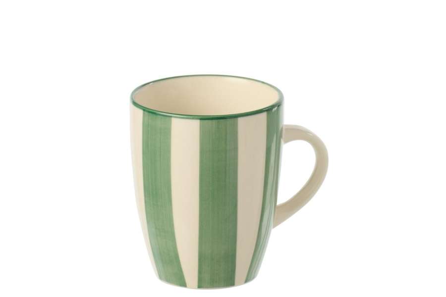 MUG STRIPED STONEWARE GREEN/WHITE
