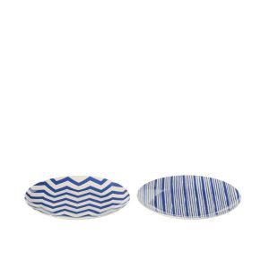 BOX OF 2 PLATE DESSERT STRIPED PORCELAIN BLUE/WHITE SMALL