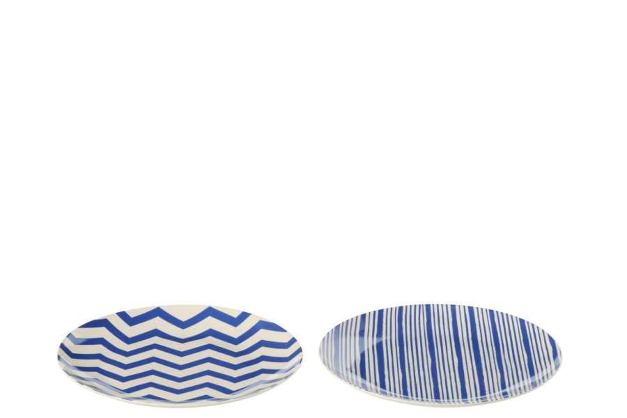 BOX OF 2 PLATE DESSERT STRIPED PORCELAIN BLUE/WHITE SMALL