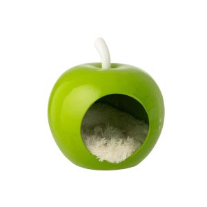 CAT BASKET APPLE POLYRESIN GREEN/WHITE