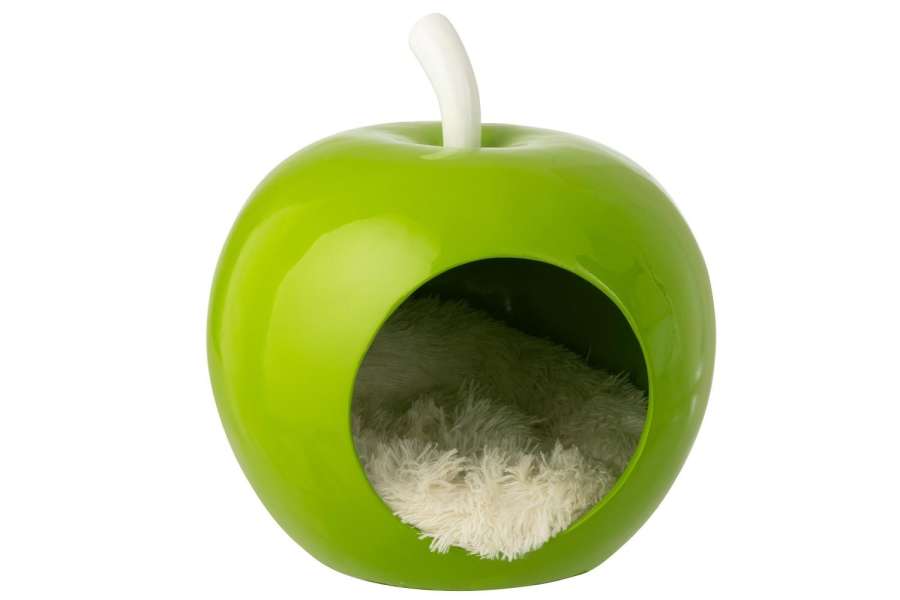 CAT BASKET APPLE POLYRESIN GREEN/WHITE