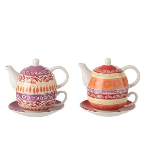 TEA CUP + SAUCER CERAMIC PURPLE/RED ASSORTMENT OF 2