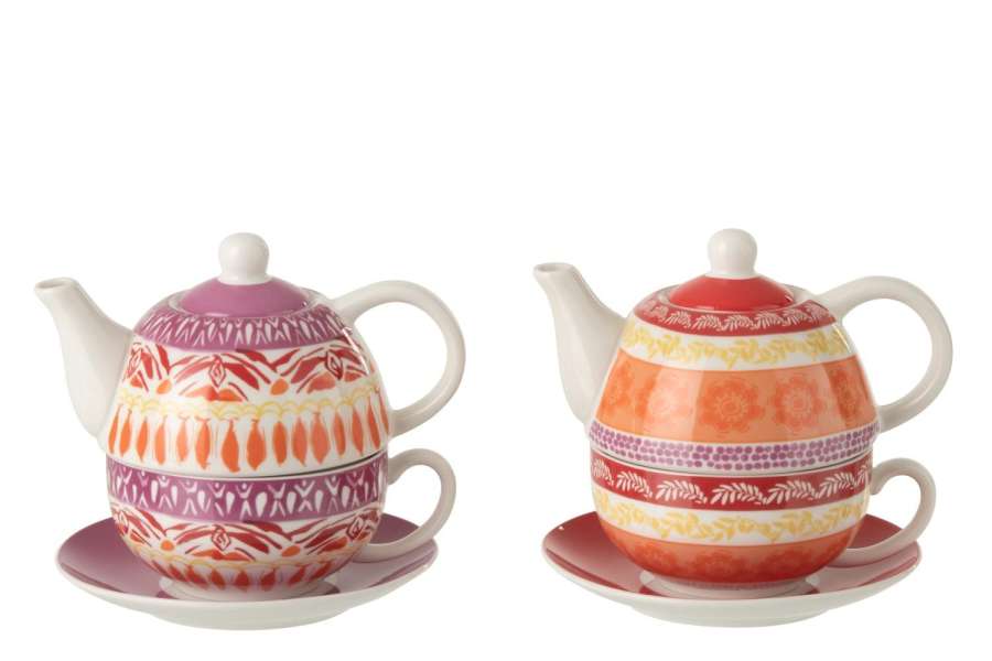 TEA CUP + SAUCER CERAMIC PURPLE/RED ASSORTMENT OF 2