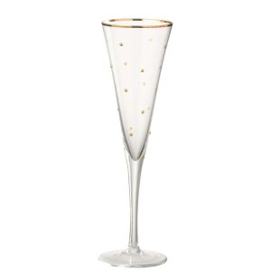 CHAMPAGNE GLASS DOTS GLASS TRANSPARENT/GOLD COLORED