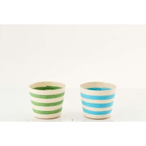 FLOWERPOT STRIPED PAPER AZURE BLUE/GREEN SMALL ASSORTMENT OF 2