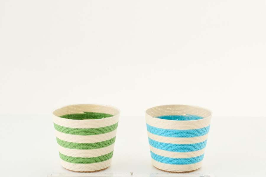 FLOWERPOT STRIPED PAPER AZURE BLUE/GREEN SMALL ASSORTMENT OF 2