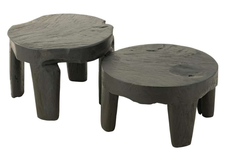 S/2 TABLE ROUND TEAK WOOD BLACK