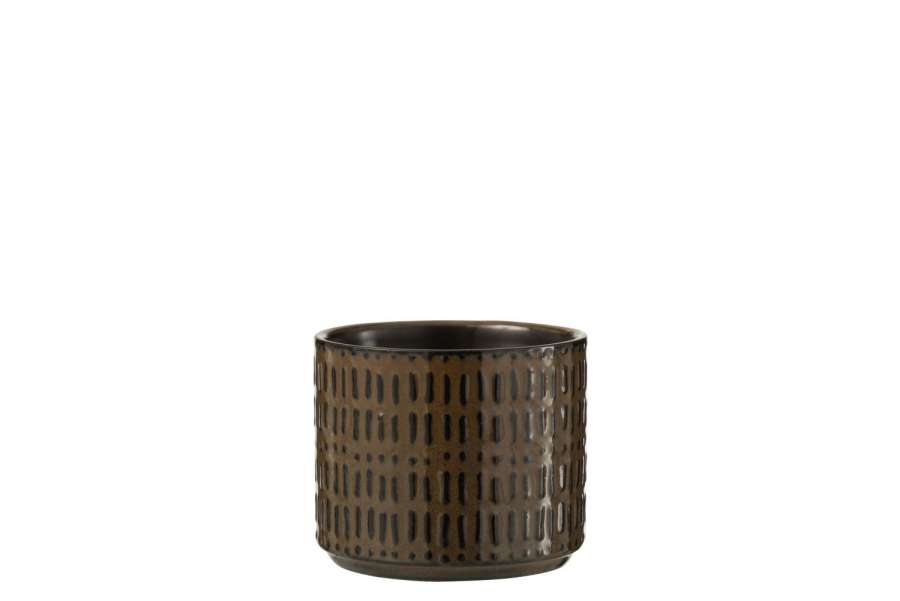 FLOWERPOT STRIPE CERAMIC BLACK/BROWN SMALL