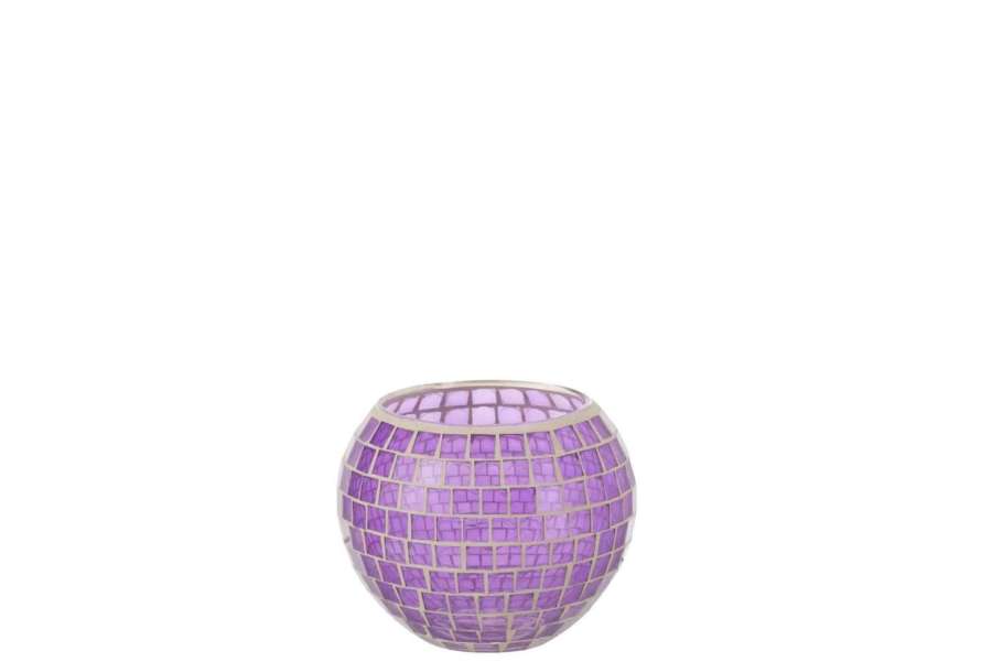 TEALIGHT HOLDER MOSAIC ROUND GLASS PURPLE LARGE