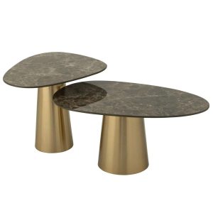 SET OF 2 SIDE TABLE MARBLE EFFECT IRON BRONZE COLORED/TAUPE
