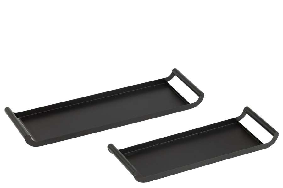 SET OF 2 TRAYS RECTANGLE METAL BLACK