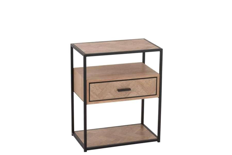 SIDETABLE ZIGZAG 1 DRAWER WOOD/METAL NATURAL/BLACK