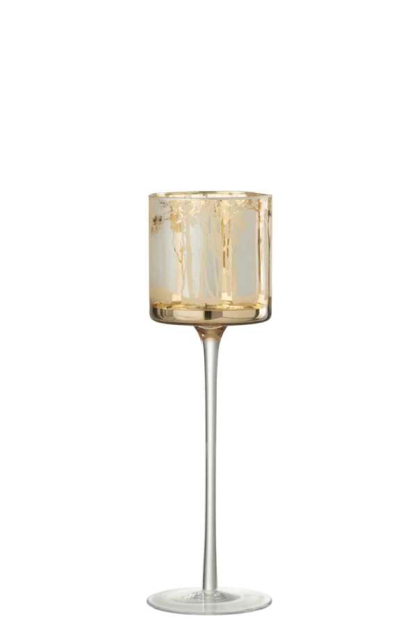 TEALIGHT HOLDER ON FOOT TREES GLASS GOLD LARGE