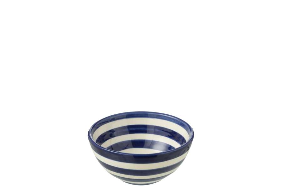 BOWL GRANADA STRIPES HIGH CERAMIC WHITE/COBALTO BLUE SMALL