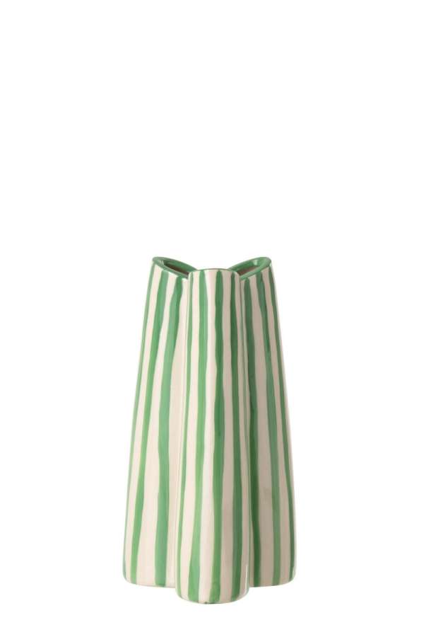 VASE STRIPED CERAMIC OFF-WHITE/GREEN SMALL
