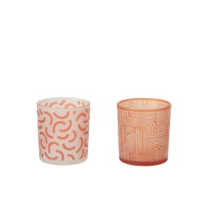 TEALIGHT HOLDER MODERN GLASS ORANGE/WHITE SMALL ASSORTMENT OF 2