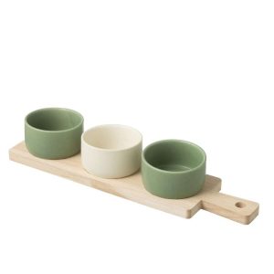 TAPAS SERVICE 3 SETS+WOOD TRAY WINDOWBOX GREEN/WHITE