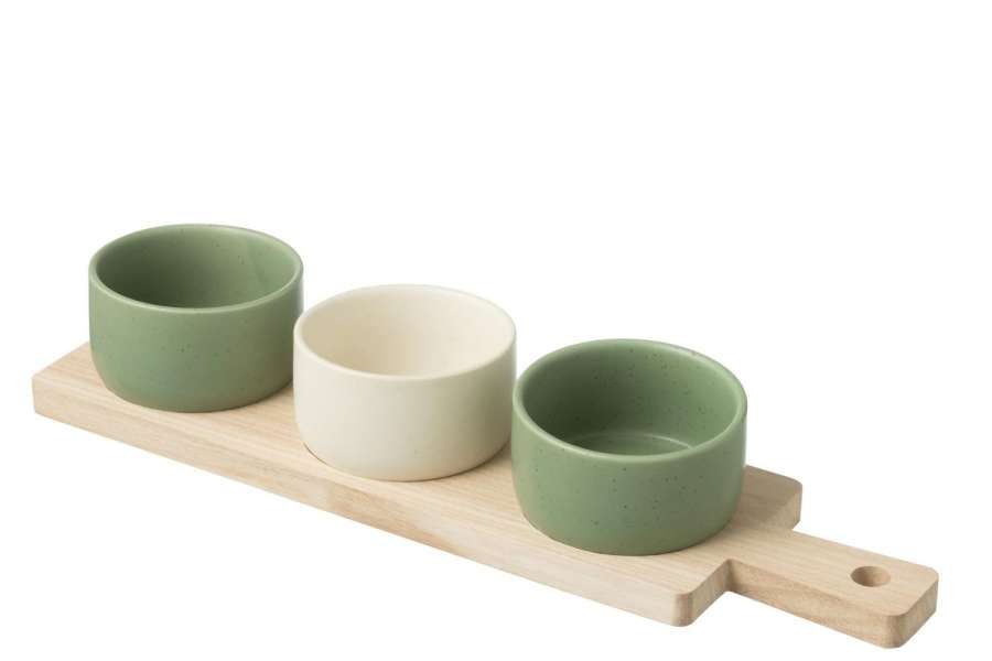 TAPAS SERVICE 3 SETS+WOOD TRAY WINDOWBOX GREEN/WHITE