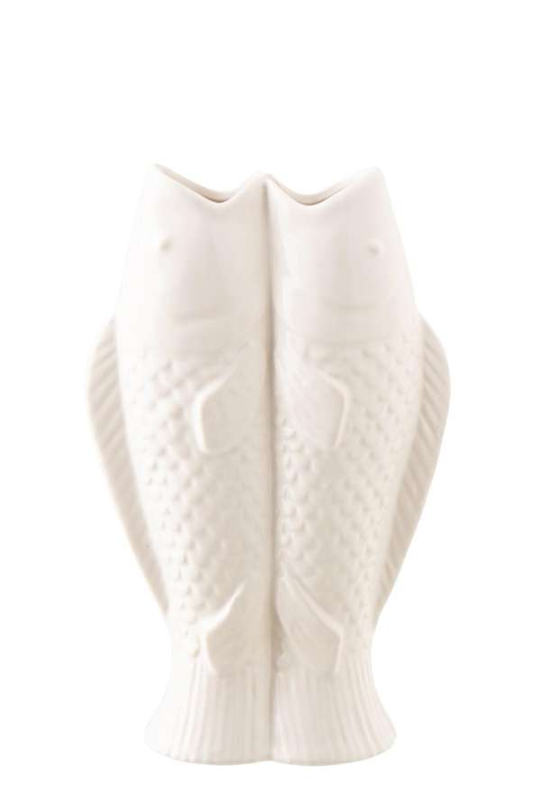 VASE 2 FISH STONEWARE WHITE